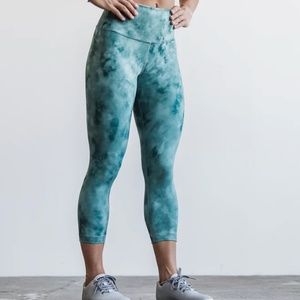 Nobull Tie Dye Green High Rise Crop Leggings